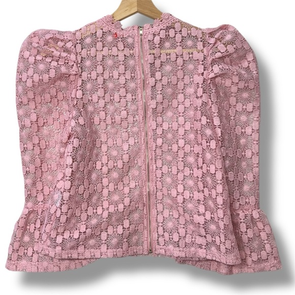 Mele e Pere Floral Top Small Lace Blouse Pink Sheer Romantic Cottagecore Fairy‎ - Picture 2 of 6